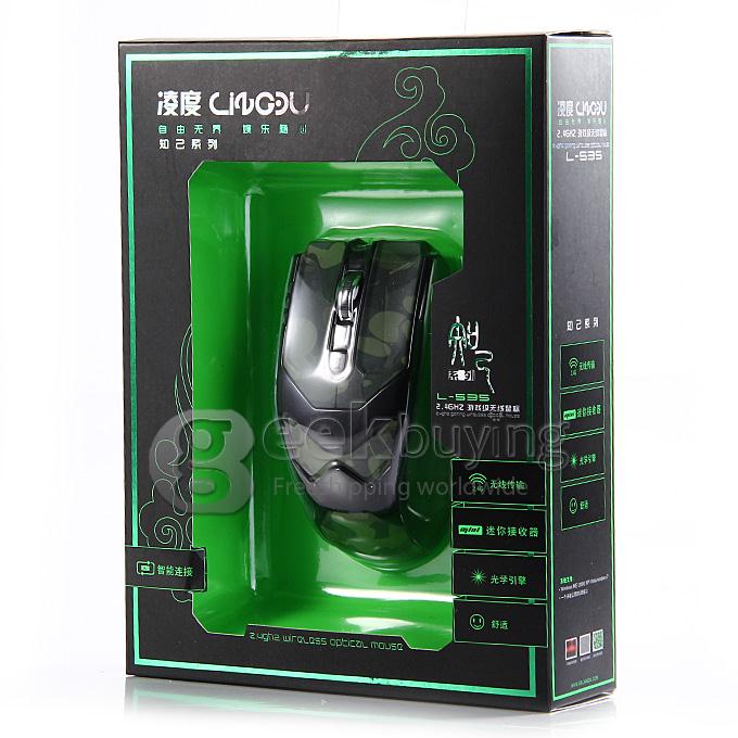 L-535 2.4GHz Wireless 1600DPI USB Optical Mouse with USB Receiver for PC Notebook TV Box - Camouflage Green