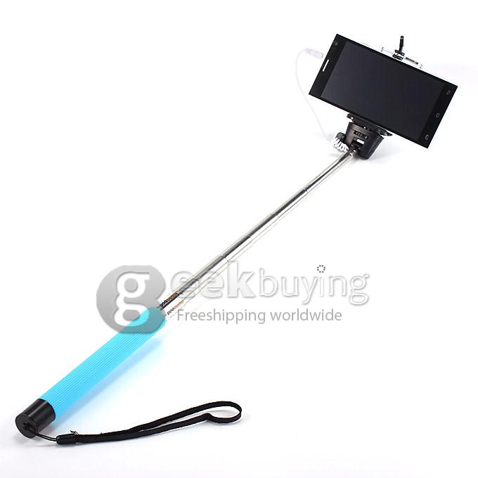 Extendable Stretch Wired Self-timer Selfie Monopod Stick Handheld for iPhone & Samsung Smartphone (100cm) - Blue