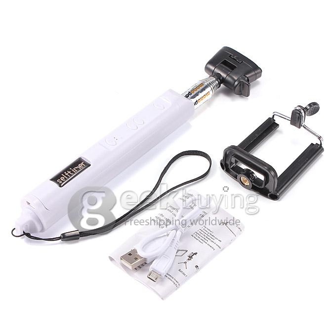 Extendable Stretch Wireless Bluetooth Self Camera Monopod Handheld Selfie Stick Support Remote Shutter (110cm) - White