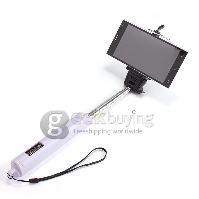 Extendable Stretch Wireless Bluetooth Self Camera Monopod Handheld Selfie Stick Support Remote Shutter (110cm) - White