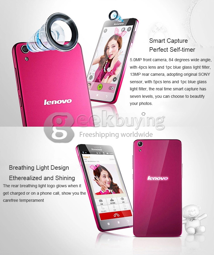 [HK Stock]Lenovo S850 5.0 Inch Android 4.4 Smartphone MTK6582 Quad Core 1.3GHz 1GB RAM 16GB ROM HD Gorilla Glass - Pink