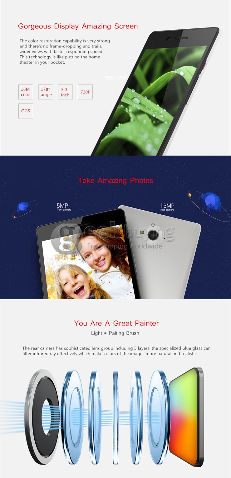 Cubot ZORRO 001 Qualcomm MSM8916 Quad Core 1.2GHz 5 inch Smartphone HD IPS Android 4.4 1GB 8GB 8MP 2MP 4G FDD-LTE -Black
