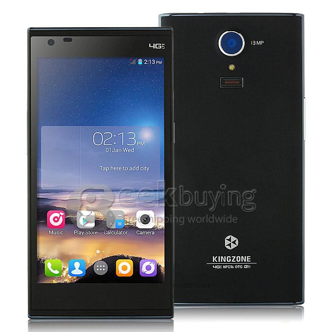 KINGZONE N3 5.0Inch IPS HD MTK6582 Quad Core 1.3GHz Smartphone Android 4.4 1GB 8GB 13.0MP 8.0MP NFC Fingerprint Identification FDD-LTE 4G - Black