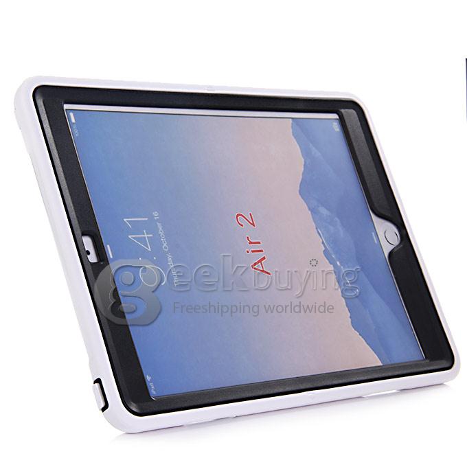 New Silicon 360 Full Degree Rotating Case Cover with Hand Tether Strap for Apple iPad Air 2 - White