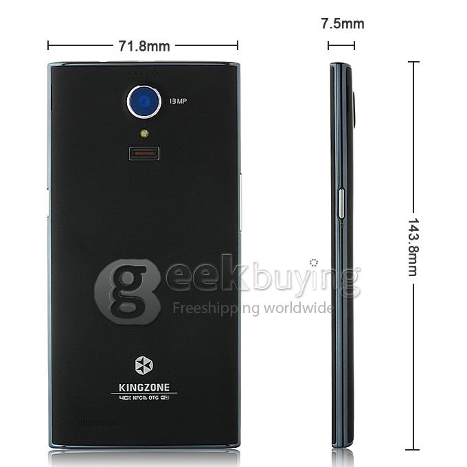 KINGZONE N3 5.0Inch IPS HD MTK6582 Quad Core 1.3GHz Smartphone Android 4.4 1GB 8GB 13.0MP 8.0MP NFC Fingerprint Identification FDD-LTE 4G - Black