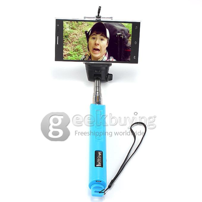 Extendable Stretch Wireless Bluetooth Self Camera Monopod Handheld Selfie Stick Support Remote Shutter (110cm) - Blue