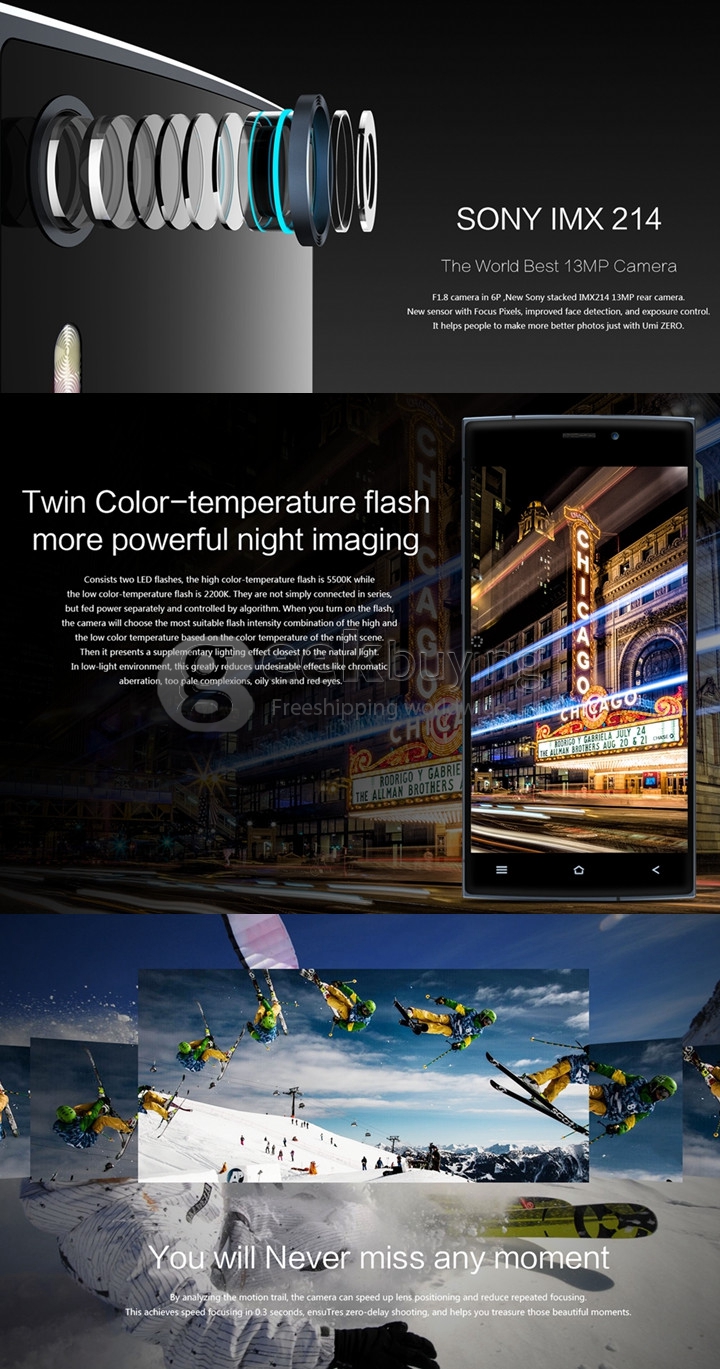 Free Shipping UMI ZERO 5.0 inch Android 4.4 MTK6592T Octa Core 2.0GHz Smartphone 2GB+16GB 13.0MP+8.0MP IPS FHD 3G/GPS - Dark Blue