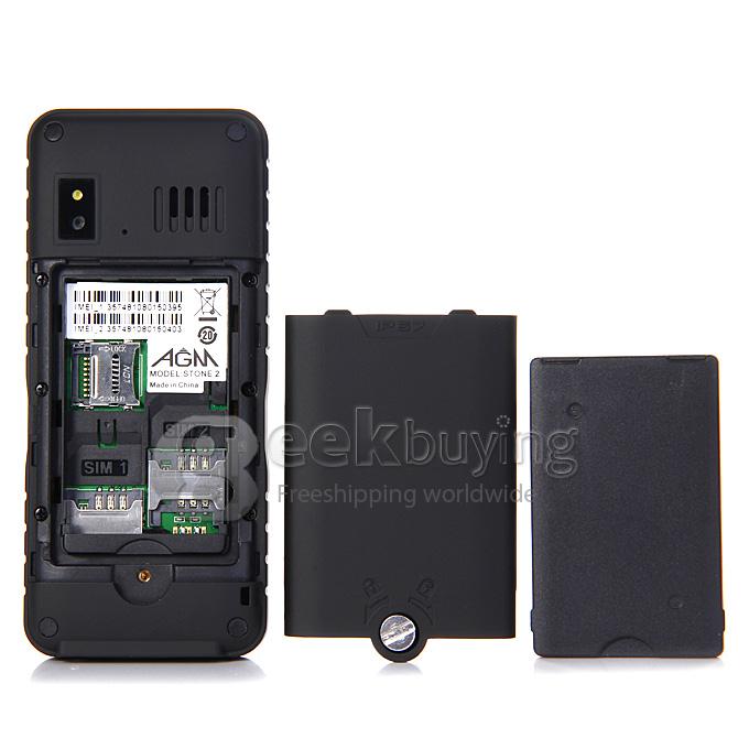 AGM Stone 2 IP67 Waterproof Dust Resistant Shock Resistant Flashlight FM Dual SIM Cards GSM Cell Phone - Black