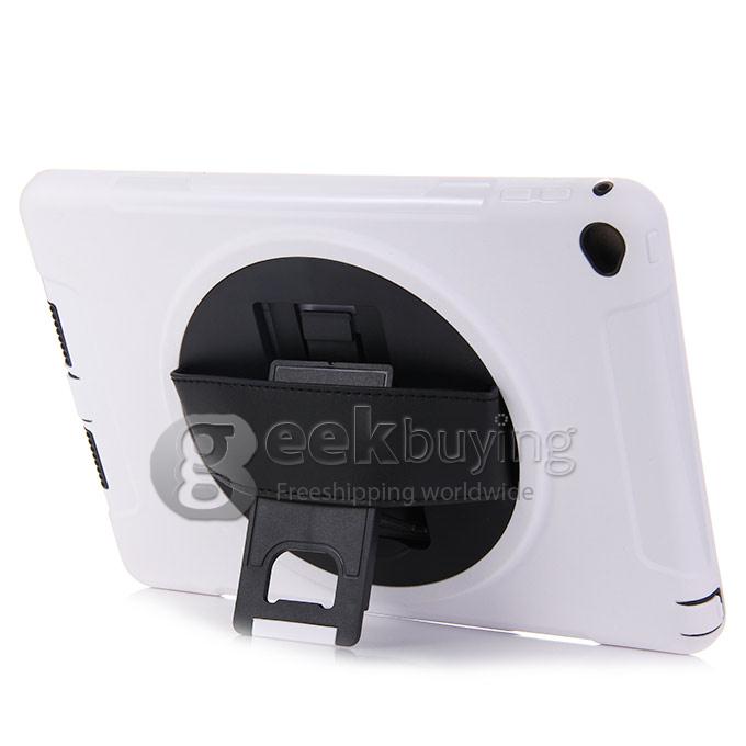 New Silicon 360 Full Degree Rotating Case Cover with Hand Tether Strap for Apple iPad Air 2 - White