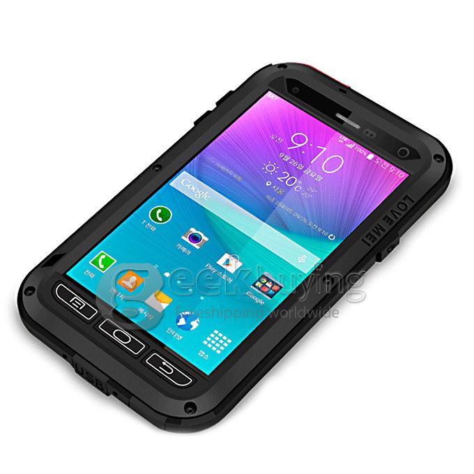 [France Stock] Lovemei Aluminum Powerful Shockproof Gorilla Glass Metal Case Protective Cover for Galaxy Note4 N9100 - Black