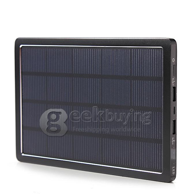 Aluminum Mobile 10000mAh Dual USB Charger Solar Power Bank 1A/2A for iPhone/iPad/Galaxy Pad - Black