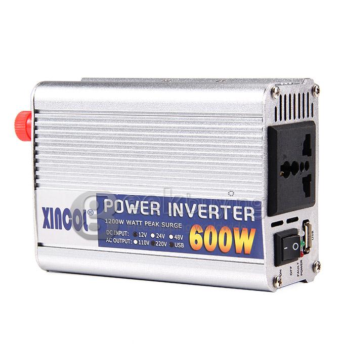 XINCOL Ultra Compact 600W Car DC 12V to AC 220V USB Power Inverter - Silver