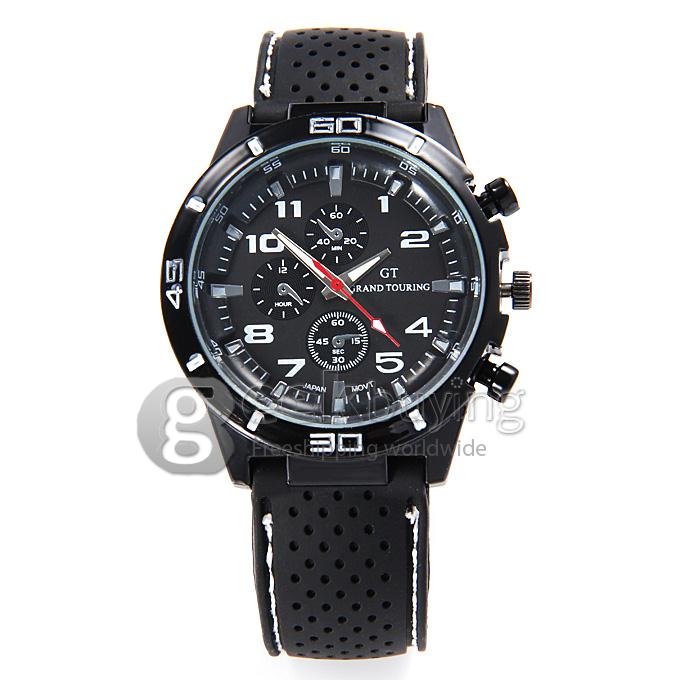 GT W5373 Men's Fashion Round Dial PU Band Analog Japanese Quartz Wrist Watch - Black