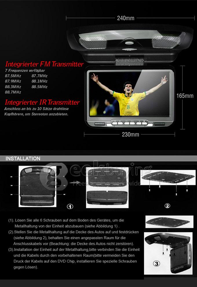 9.0 Inch Car Roof Mount Flip Down Overhead Monitor DVD Player