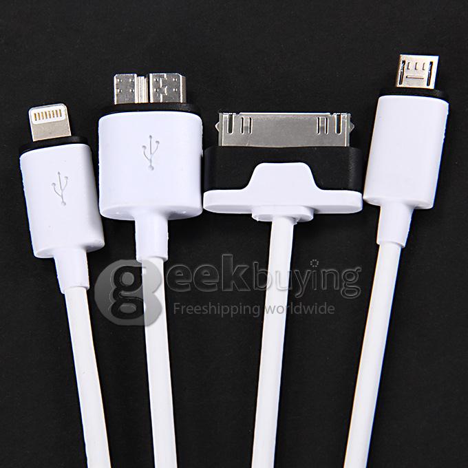 4 in 1 USB / 8 Pin / 32 Pin Data Charging Cable for Apple iPhone 4 4S 6 Plus 5S 5 iPad 2 3 Samsung S5 Note 3 2 - White