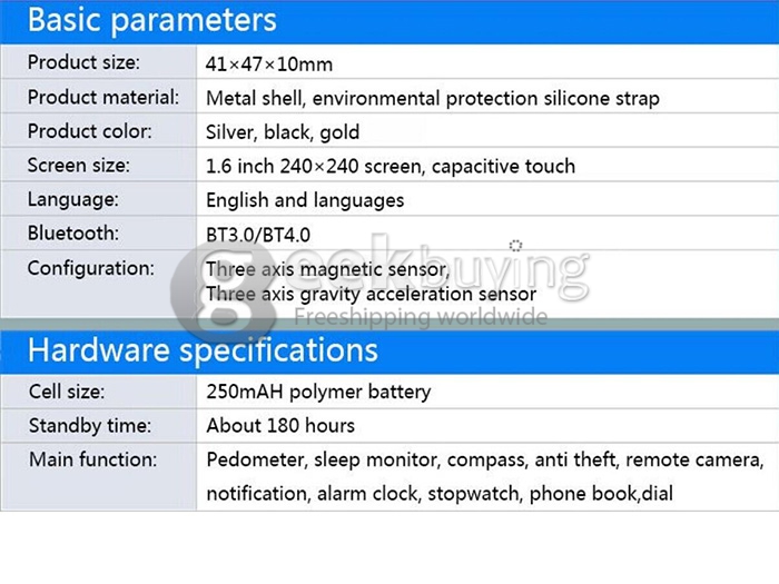 RWATCH R6S Wearable Bluetooth 4.0 Smart Watch Compass Hands-Free Call Pedometer Sleep Tracker for Android iOS Gold