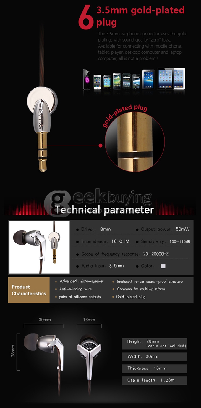 Syllable S300 Portable 3.5mm Music In-Ear Earphone Headphone with Microphone/ Cable Control for Android Apple