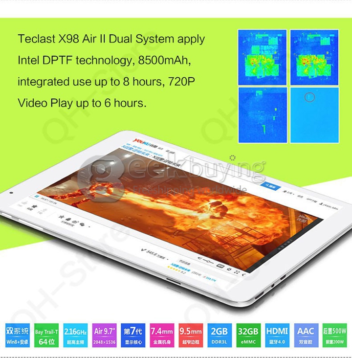 Teclast X98 Air II Dual OS Intel Bay Trail-T Z3736F Quad Core 2.16 GHz 9.7 Inch Tablet PC Android 4.4 & Windows 8.1 2048*1536 IPS 2GB/32GB