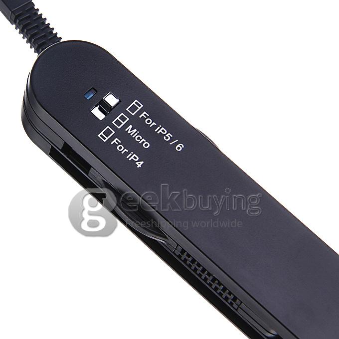 Portable 4 in 1 Foldable USB Data Sync / Charging Cable Adapter for iPhone 4/4S/5S/6 Plus - Black