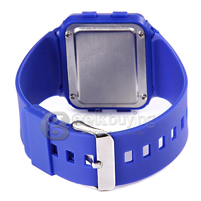 Unisex LED Digital Bright Colorful Square Case Silicone Strap Quartz Sport Wrist Watch - Blue