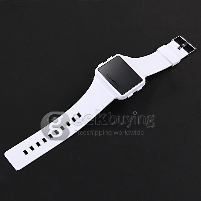 Unisex LED Digital Bright Colorful Square Case Silicone Strap Quartz Sport Wrist Watch - White