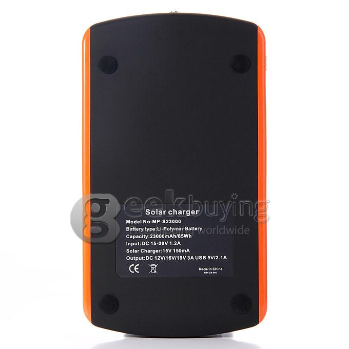 23000mAh High Capacity Solar Panel Multi-Voltage (12V 16V 19V) Portable Charger Power Bank With LED Flashlight