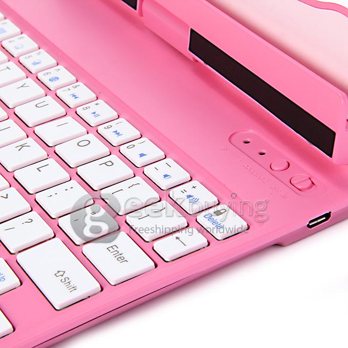 Portable Keyboard for iPad Air Bluetooth Keyboard 360 Degrees Rotating 180 Degrees Flip - Pink