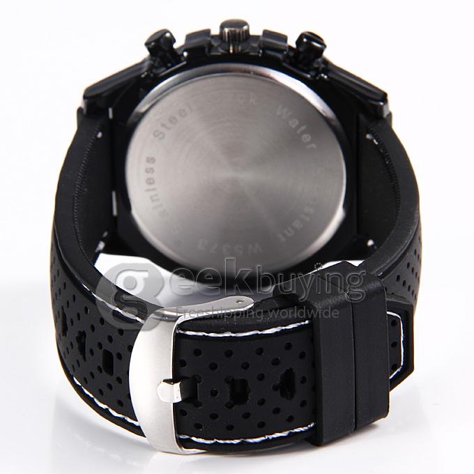 GT W5373 Men's Fashion Round Dial PU Band Analog Japanese Quartz Wrist Watch - Black