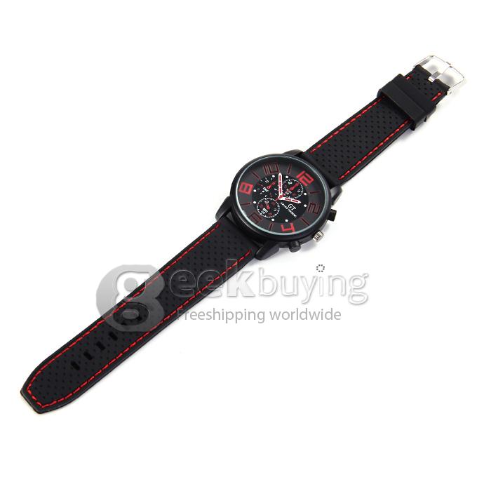 GT Men's Fashion Round Dial PU Band Analog Japanese Quartz Wrist Watch - Red