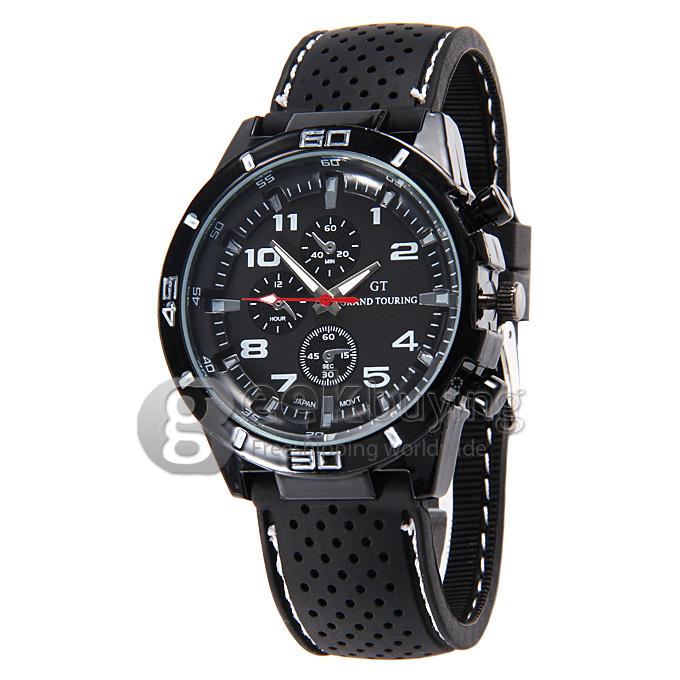 GT W5373 Men's Fashion Round Dial PU Band Analog Japanese Quartz Wrist Watch - Black