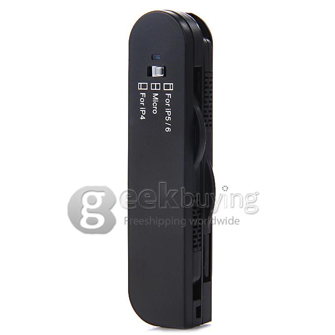 Portable 4 in 1 Foldable USB Data Sync / Charging Cable Adapter for iPhone 4/4S/5S/6 Plus - Black