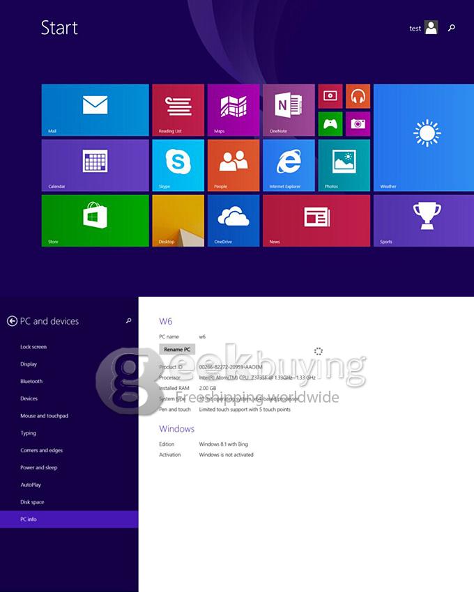 PIPO W6 GPS Windows 8 Tablet PC 8.9 Inch Intel Z3735F Quad Core 1.83 GHz 2GB/32GB - Black