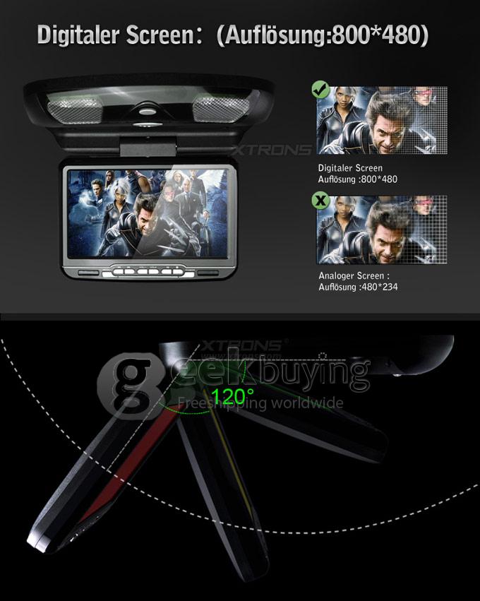 9.0 Inch Car Roof Mount Flip Down Overhead Monitor DVD Player 32 Bit Games Remote Control - Black