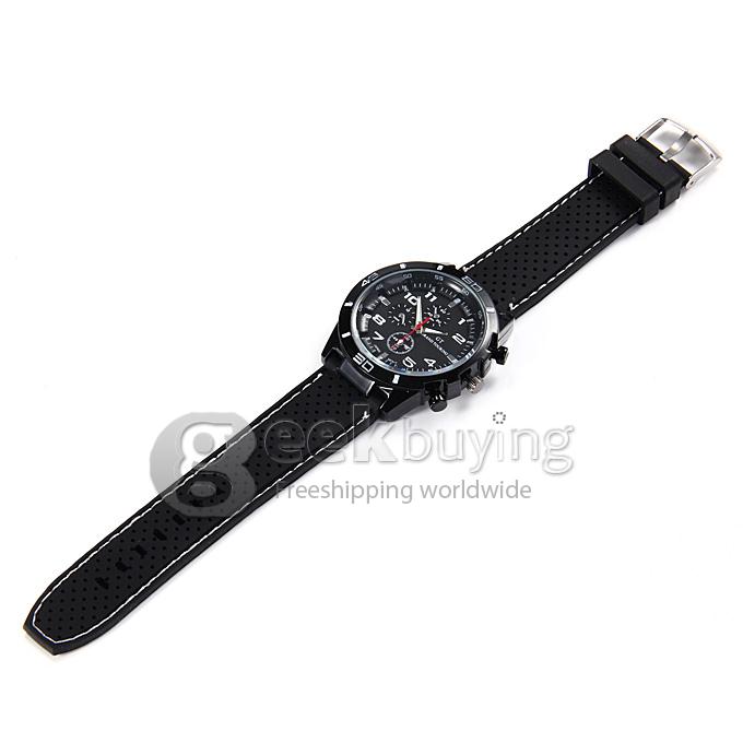 GT W5373 Men's Fashion Round Dial PU Band Analog Japanese Quartz Wrist Watch - Black