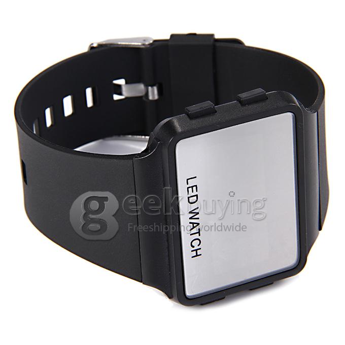 Unisex LED Digital Bright Colorful Square Case Silicone Strap Quartz Sport Wrist Watch - Black