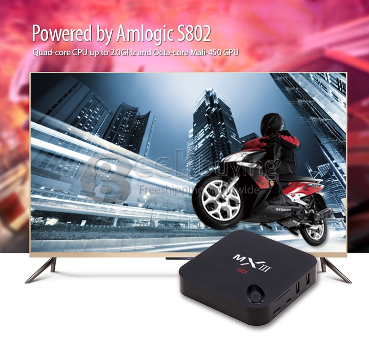 MXIII Amlogic S802 2.0GHz Quad Core Google Android 4.4.2 Octa Core GPU 4K2K TV BOX 1G/8G Built in XBMC KODI Miracast DLNA OTG - Black