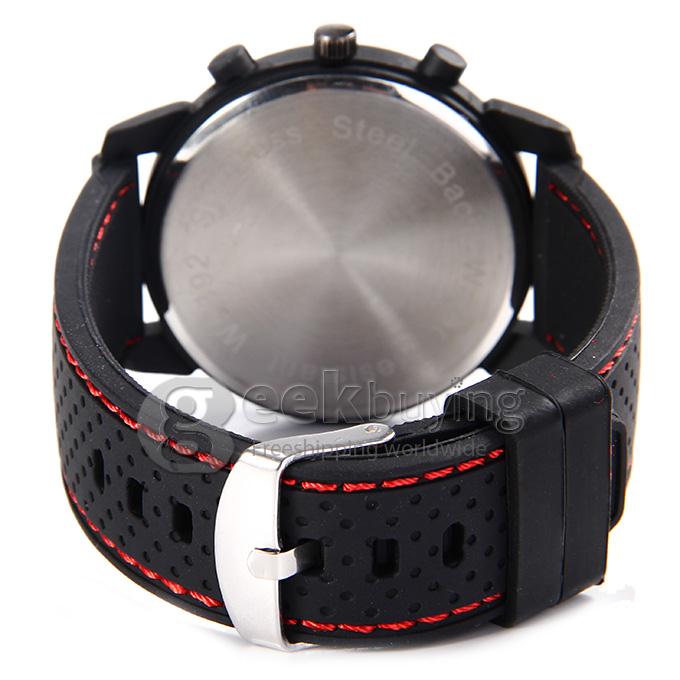 GT Men's Fashion Round Dial PU Band Analog Japanese Quartz Wrist Watch - Red