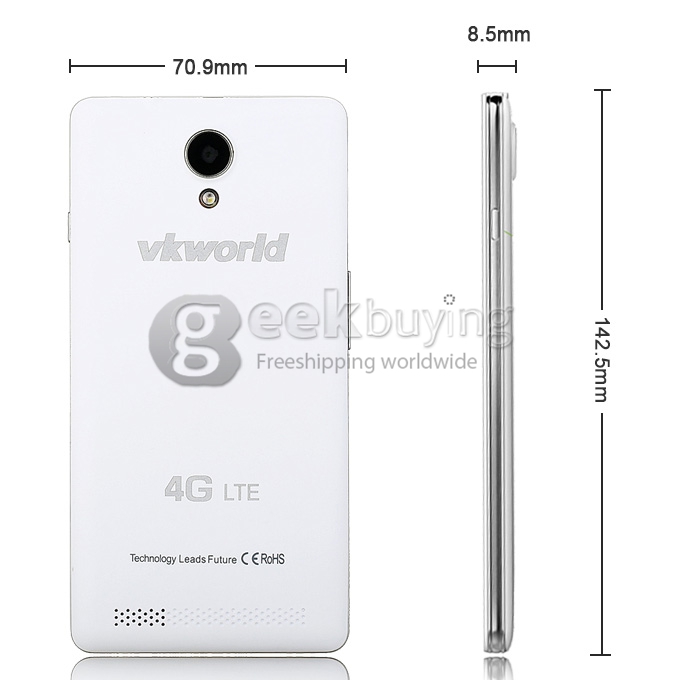 VK1000 5 Inch FDD-LTE 4G Smartphone IPS QHD Screen MTK6582+6290 Dual Platform 1GB RAM 4GB ROM 8.0MP Android 4.2 OTG/GPS - White