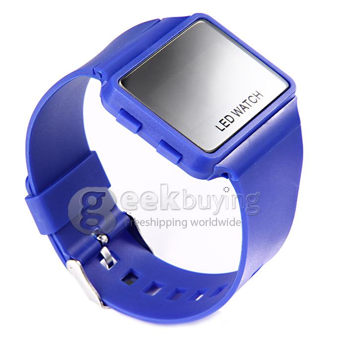Unisex LED Digital Bright Colorful Square Case Silicone Strap Quartz Sport Wrist Watch - Blue
