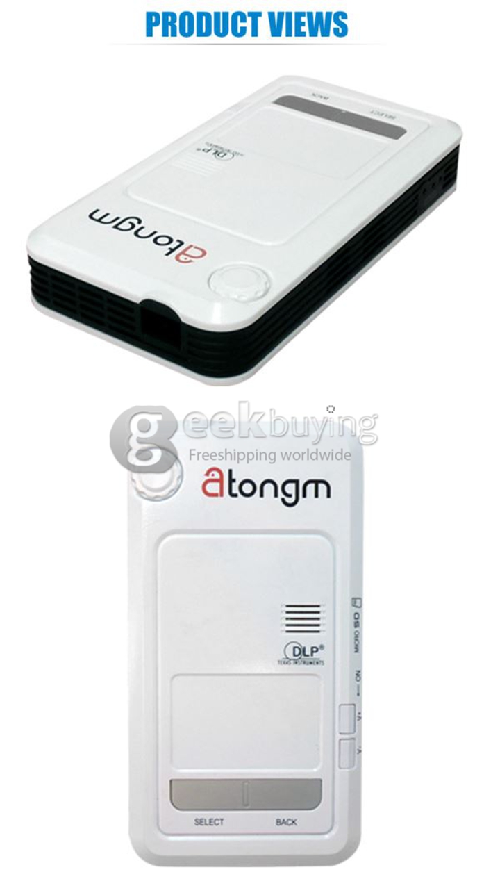 Atongm D9 Ultra-slim Android 4.2 1080P DLP LED Home Theater Projector Wifi HDMI/USB/AV/VGA/OTG/Micro SD Card (US Plug) - White