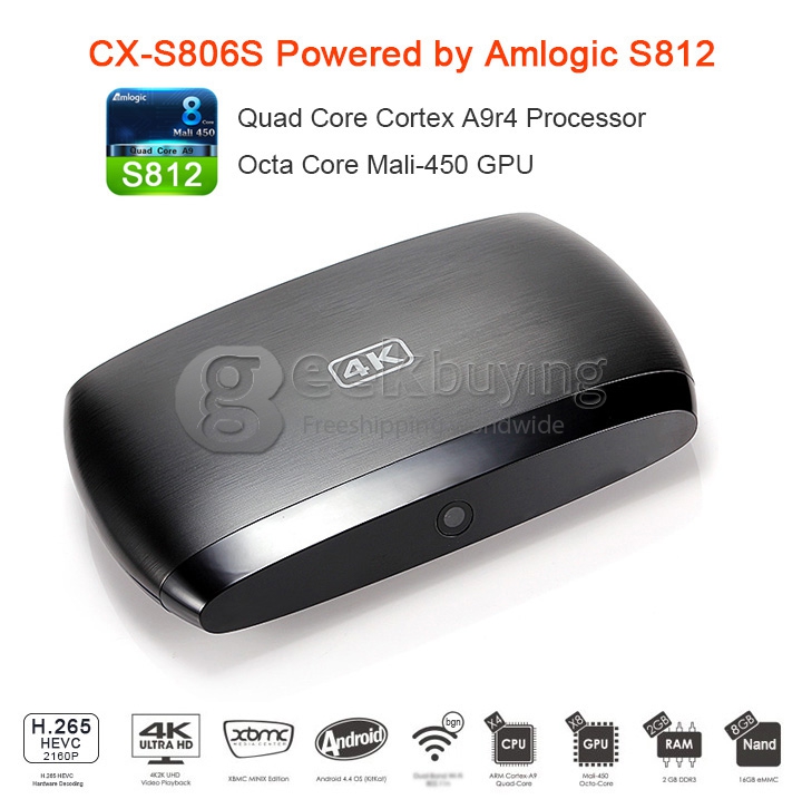CX-S806S Amlogic S812 Quad Core 2.0GHz Android 4.4 Mini TV BOX HDMI HDD Player 2G/8G WIFI H.265 2.0MP Camera XBMC Bluetooth DLNA - Black