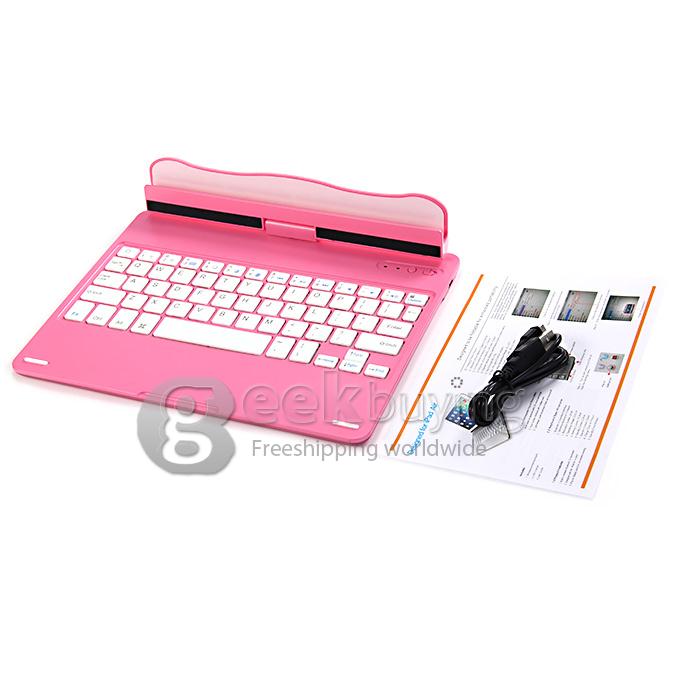 Portable Keyboard for iPad Air Bluetooth Keyboard 360 Degrees Rotating 180 Degrees Flip - Pink