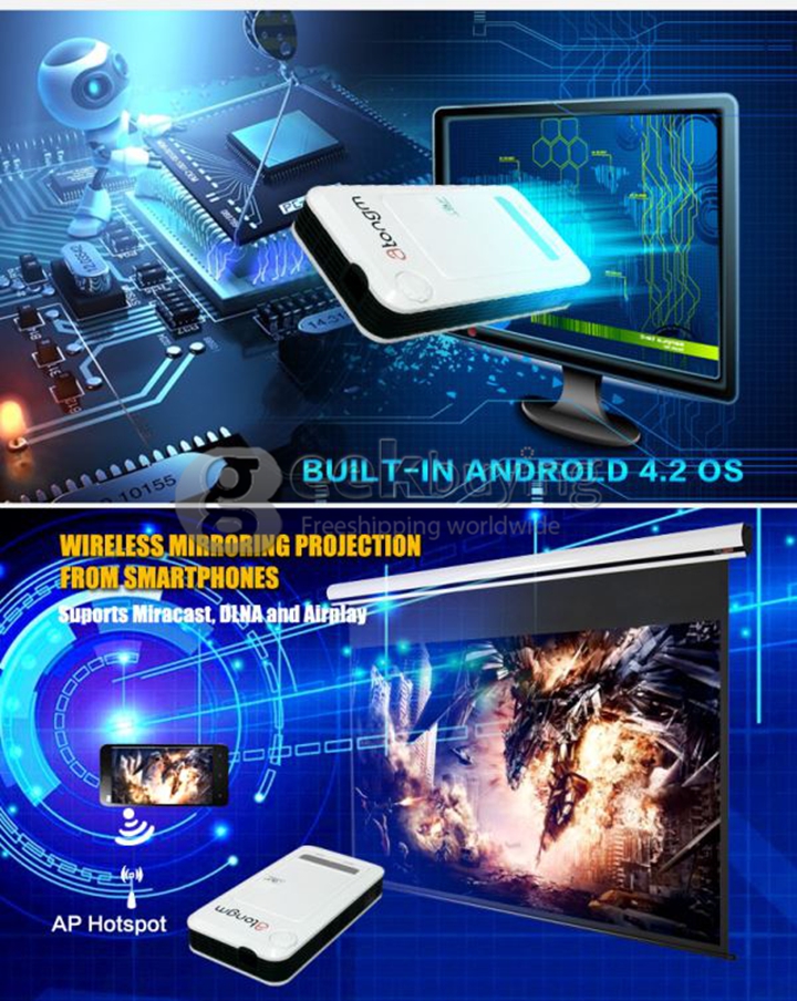 Atongm D9 Ultra-slim Android 4.2 1080P DLP LED Home Theater Projector Wifi HDMI/USB/AV/VGA/OTG/Micro SD Card (US Plug) - White