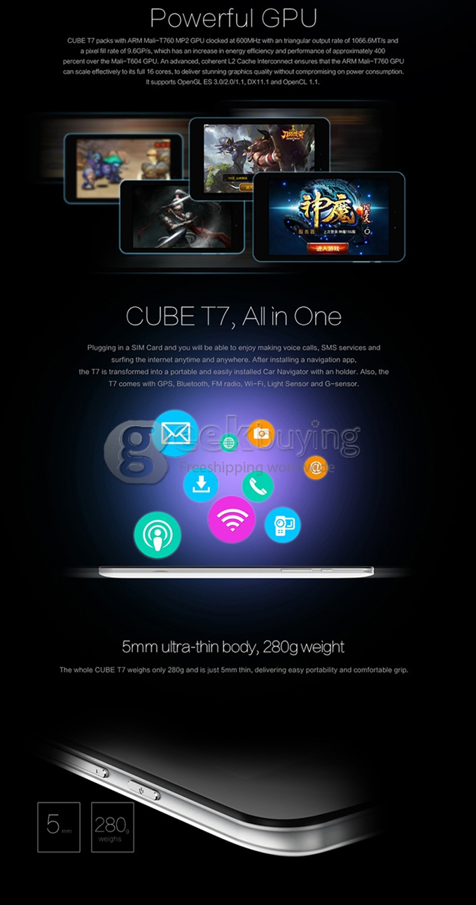 Cube T7 4G MT8752 Octa Core 2.0GHz Phone Call Tablet Android 4.4 4G/3G/2G Phablet 7 Inch IPS 1920*1200 2GB/16GB GPS Bluetooth Wifi - White