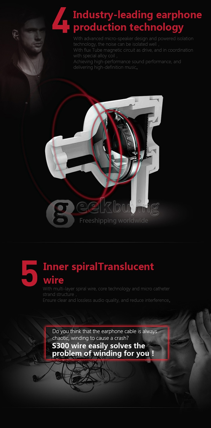 Syllable S300 Portable 3.5mm Music In-Ear Earphone Headphone with Microphone/ Cable Control for Android Apple