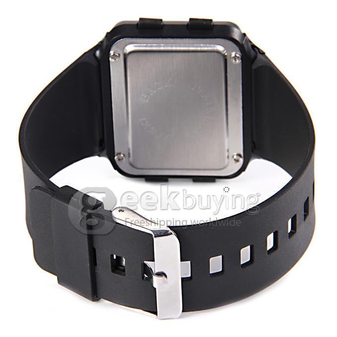 Unisex LED Digital Bright Colorful Square Case Silicone Strap Quartz Sport Wrist Watch - Black