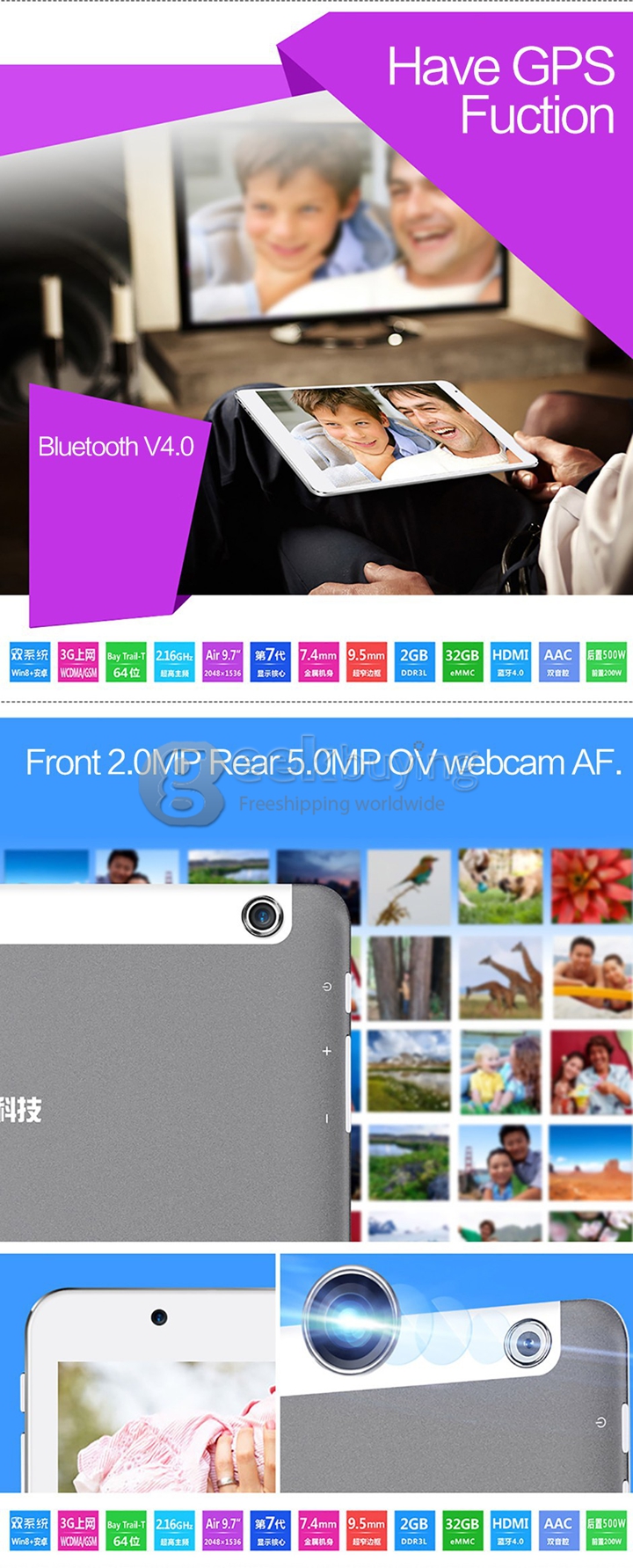 [Spain Stock] Teclast X98 Air 3G Dual OS Intel Bay Trail-T Z3736F Quad Core 2.16 GHz 9.7 Inch Tablet PC Phablet Android 4.4 & Windows 8.1 2048*1536 IPS 2GB/32GB
