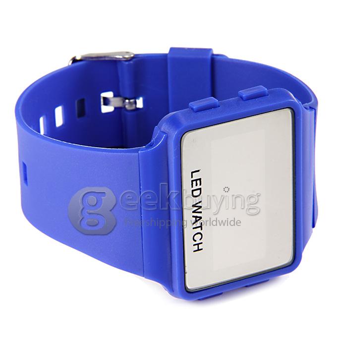 Unisex LED Digital Bright Colorful Square Case Silicone Strap Quartz Sport Wrist Watch - Blue