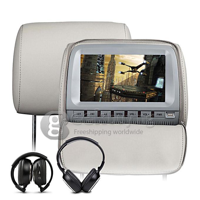FZ999 9 inch HD Car DVD Game Player Car Headrest Monitor Pillow with USB SD 32 Bit Game FM +IR Headphones - Grey