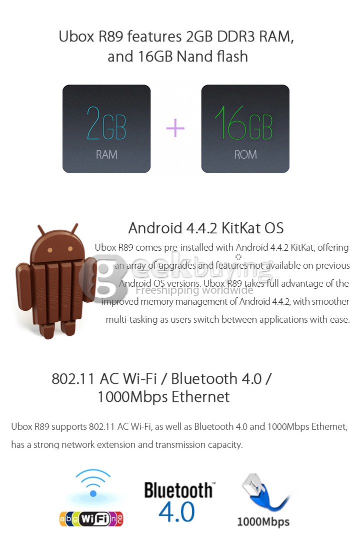 Ubox R89 RK3288 Qaud Core 1.8GHz Andriod 4.4 Mini TV Box HDMI HDD Player 2G/16G 802.11AC WIFI Bluetooth 4.0 OTA - Black
